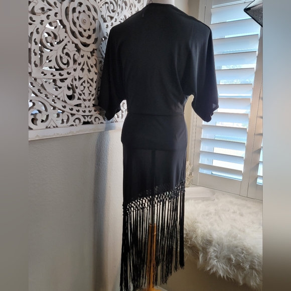 NWOT ZARA BLOGGER FAV MIDI DRESS W ASYMMETRICAL FRINGE & KIMONO SLEEVES Sz: S - Picture 12 of 16